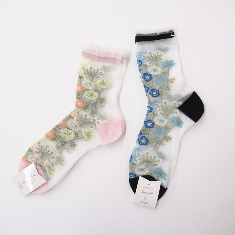 STREAM フロント花柄シアークルーソックス